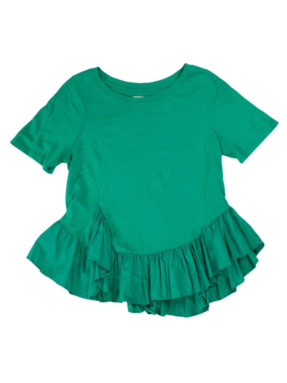 Maeve Anthropologie Emerald Green Peplum Ruffle Hem Top XS